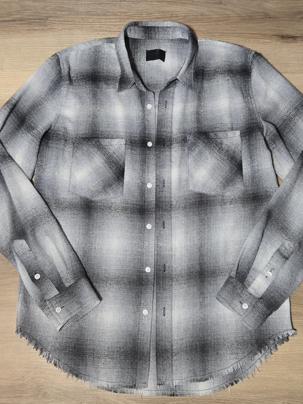 Six Week Residency Rancho Flannel Gray and Black Ombre Plaid Button-Down Shirt